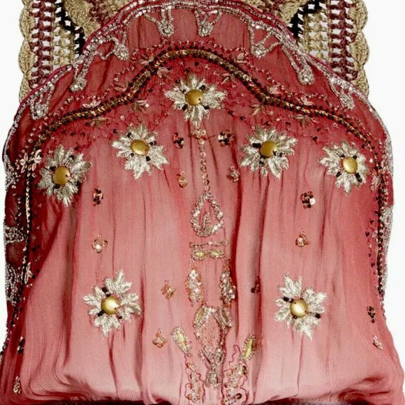 Free People Pink Ombre Rose  Sequined Embroidered Hi There Top - Picture 9 of 11